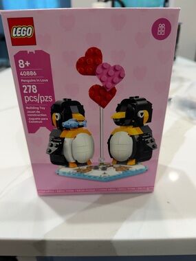 Lego Black, White, Yellow Penguins with Red and Pink Hearts